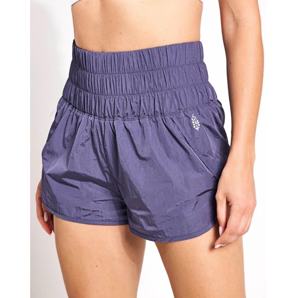Free People The Way Home Shorts Small Purple Smocked High Rise Lightweight Gym